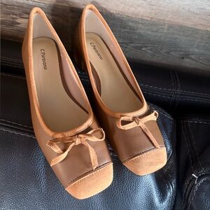 C Paravano  Women's Leather  Tan Bow Knot Ballet Low Heels